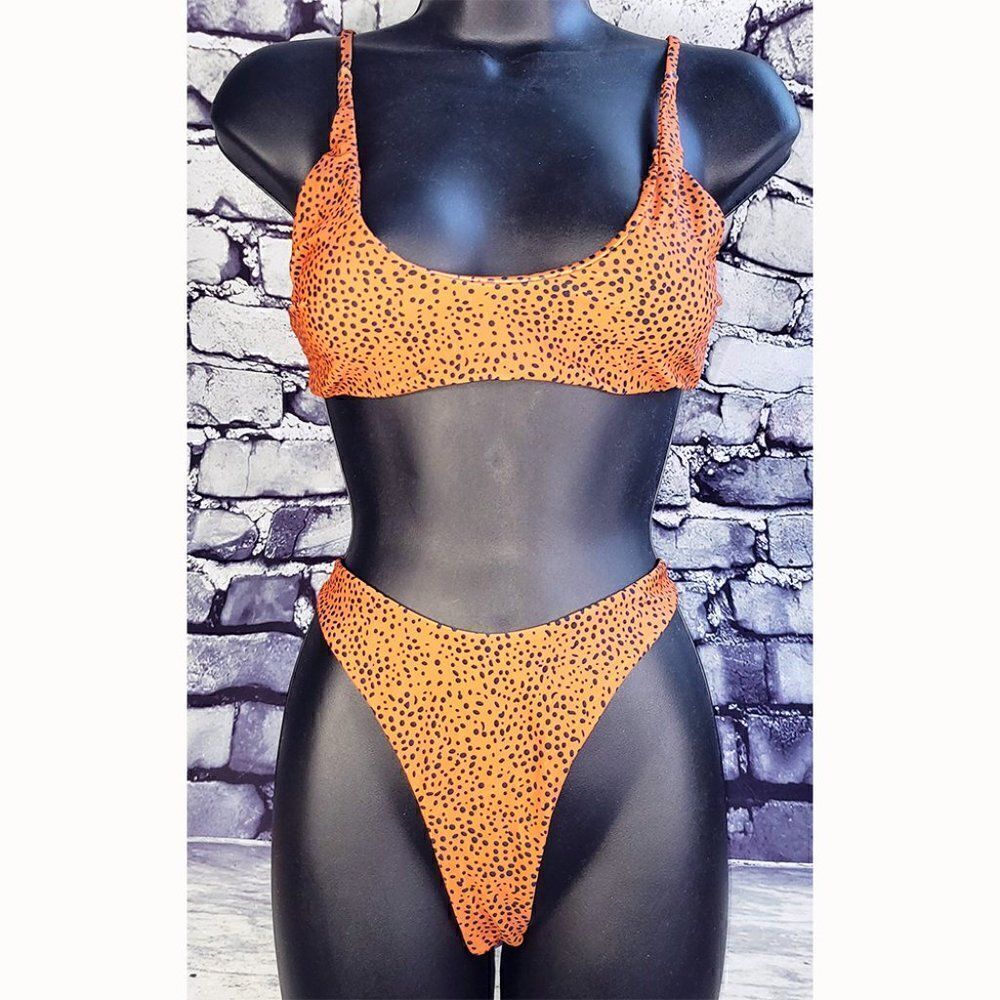 Zaful copper chocolate animal print 2pc thong bikini set NWT